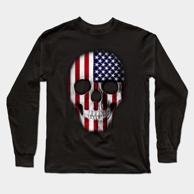 American Patriot  Flag Skull Long Sleeve T-Shirt by imdesign